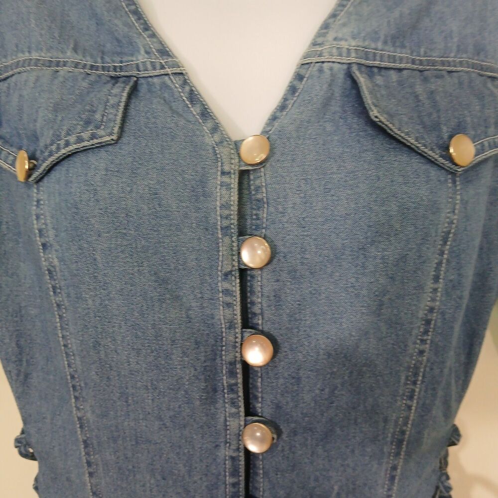 VTG DJ Int’l Denim Midi Dress Size 5/6 Lace Up Corset Sides Button Front 90s Y2K - Picture 13 of 16